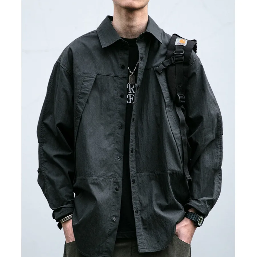 

Ретро-рубашка в японском стиле для мужчин, весенне-осенняя, свободного кроя, с длинным рукавом, повседневная, модная, на пуговицах