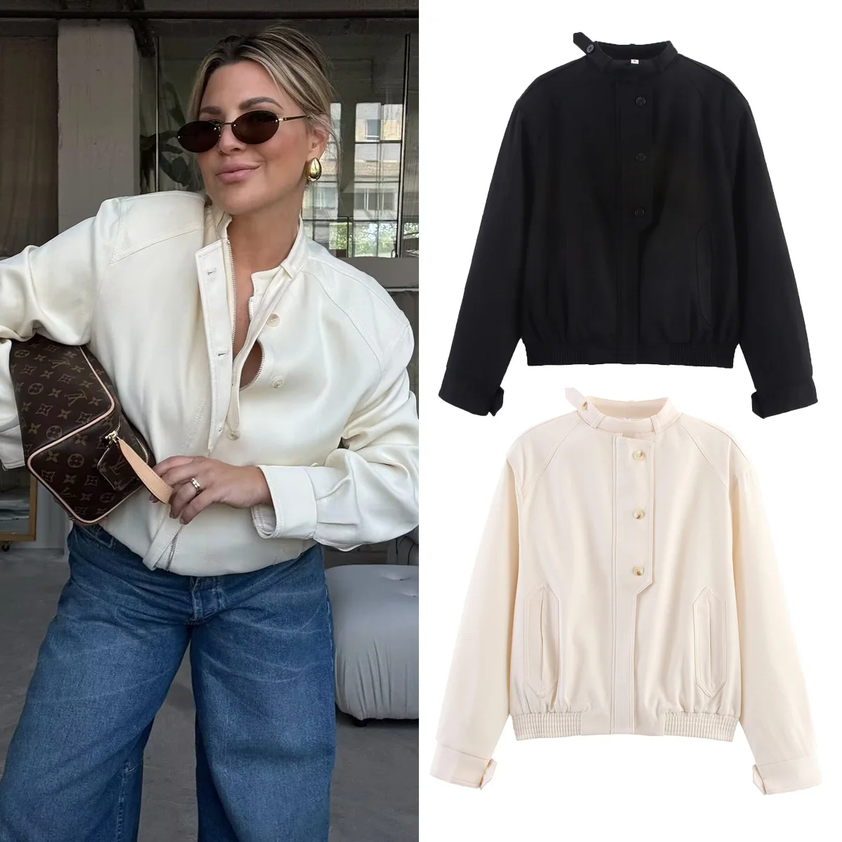 

Women ﻿Bomber Jacket New Autumn Winter Long Sleeve Button Jackets For Women High Street Casual Coat New In Jacket Outerwear