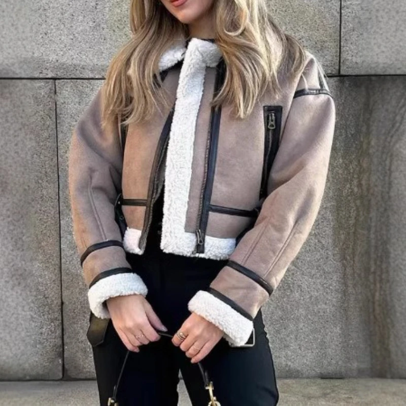 

Новая осенне-зимняя женская двусторонняя куртка с короткими лацканами и длинными рукавами