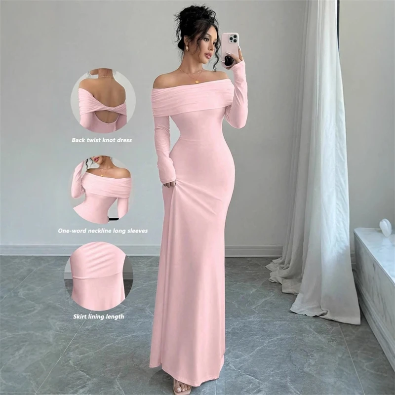 

European And American 2025 Cross Border Spring/Summer New French Fashion One Piece Collar Slim Fit High Waist Sexy Banquet Dress