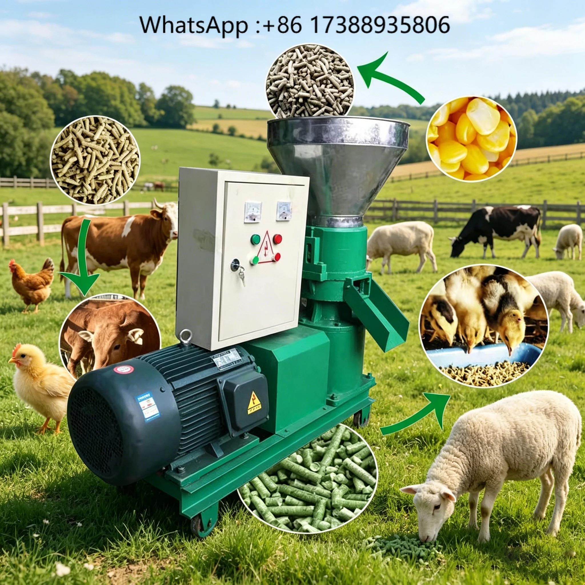 500-800kg/h Animal Feed Pellet Machine  Multifunctional Durable Chicken Feed Pellet Making Equipment for Poultry Farm HJ-N250B