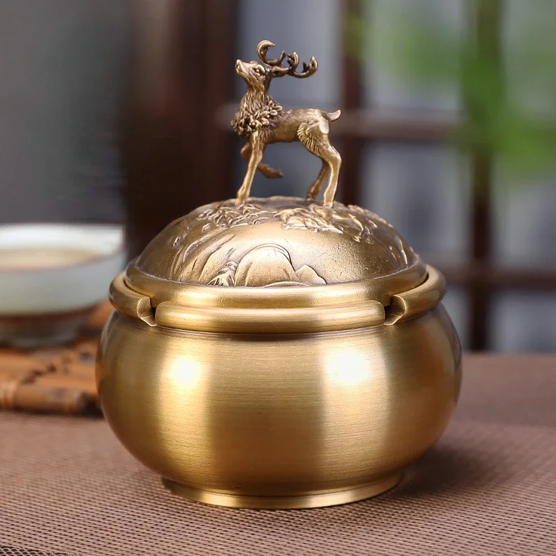 

Попельница из чистой меди в стиле ретро с крышкой, декор из пепла против лета для гостиной