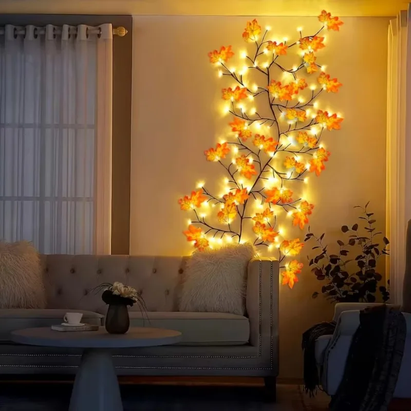 USB Maple Leaf Branch Wreath String Light Flexible Vine Multiple Lighting Modes Suitable for Indoor Wall Atmosphere Decoration