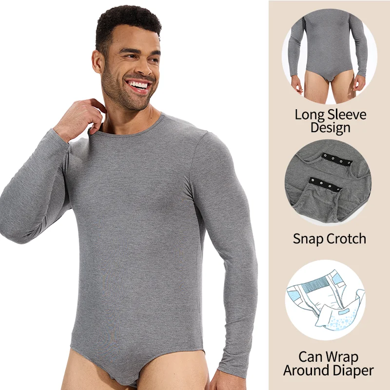 Slimbelle Men Slimming Shapewear Bodysuit Long Sleeve Tummy Control Romper Waist Trainer Full Body Shaper Round Neck Underwear