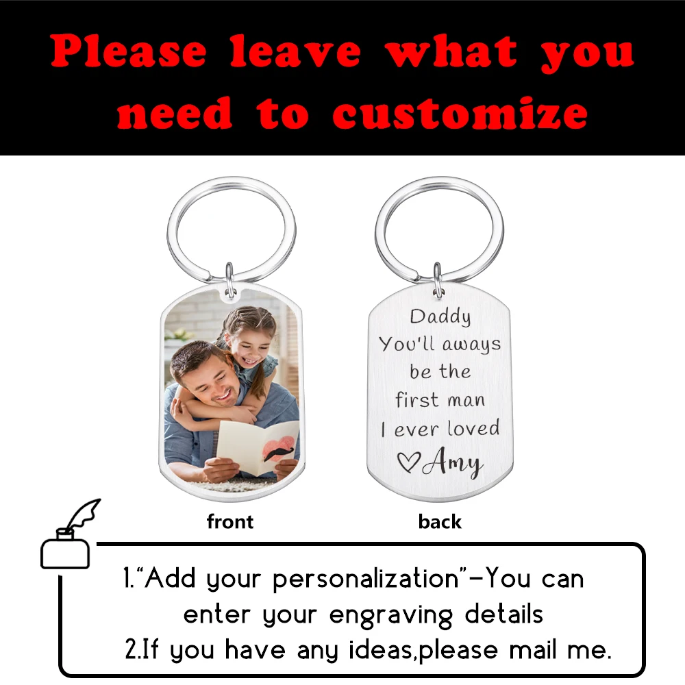 Personalized Custom Photo Name Daddy Keyring Car Key Accessories for New Father Grandpa Stepfather Birthday Father\'s Day Gift