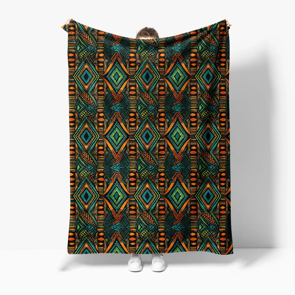 African Print Throw Blanket - Paisley Tribal Kilim Cotton Sofa Bed Throw Blanket for Couch Decor