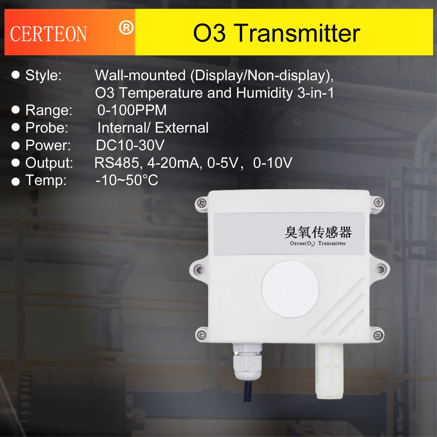 Ozone Sensor O3 Gas Detection Module Air Quality Monitoring Analyzer Concentration Measurement Sensor for Industrial Application