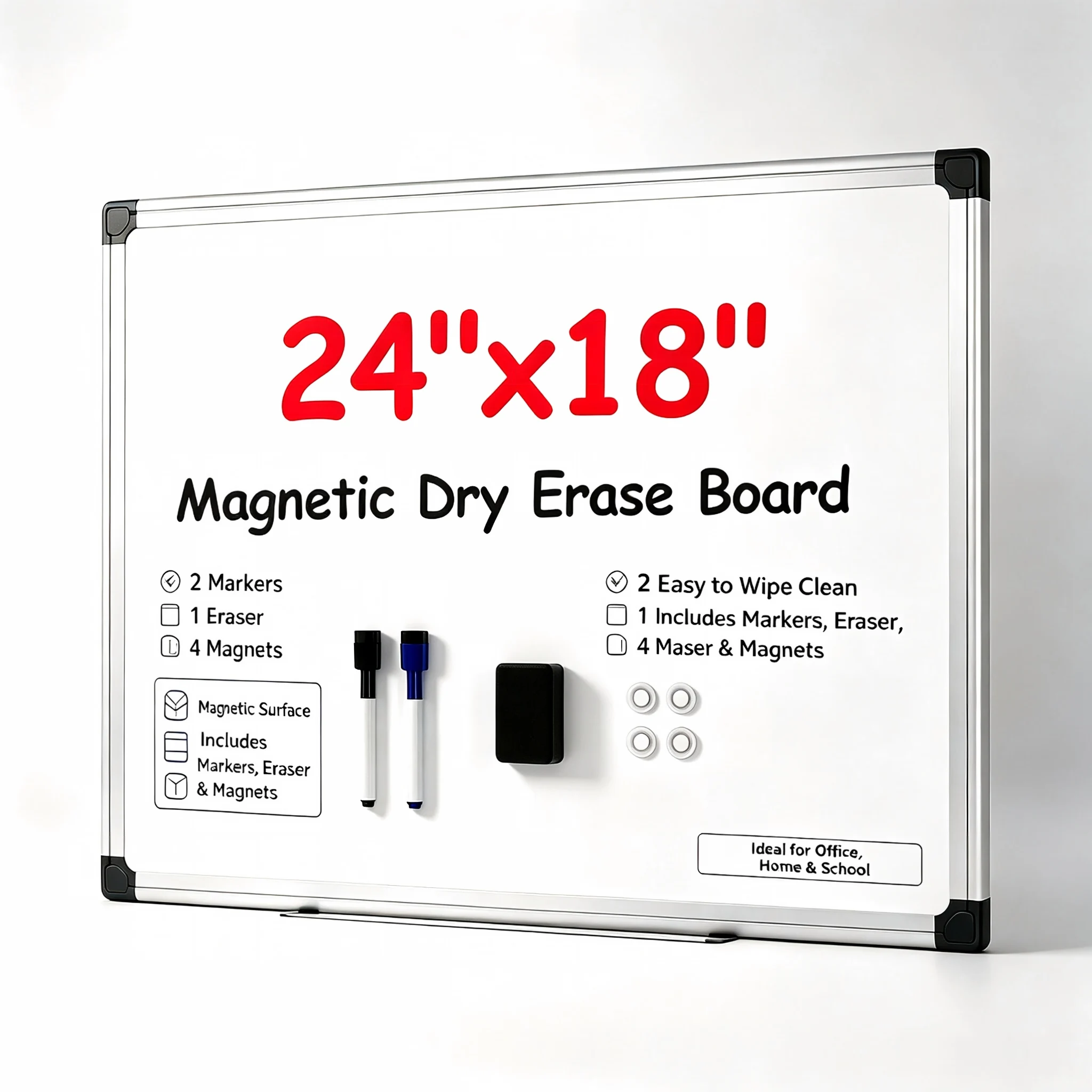 Deli Magnetic Whiteboard 24x18 Inch Wall Mounted Dry Erase Board for Office Home School
