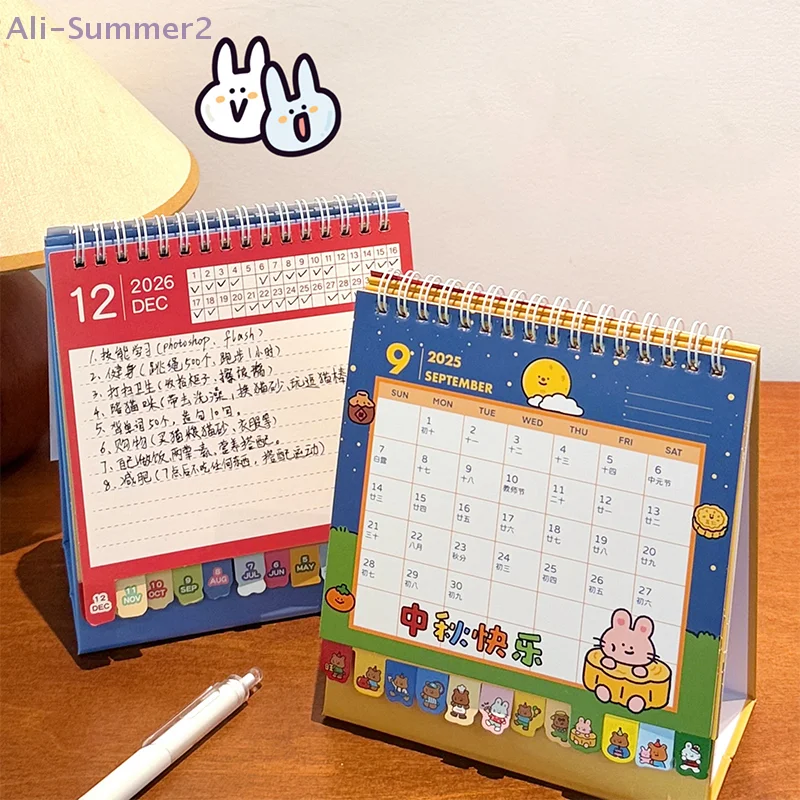 2026 calendário de mesa dos desenhos animados padrão dos desenhos animados pequeno calendário de mesa bolso perfurador plano superfície decoração ornamentos