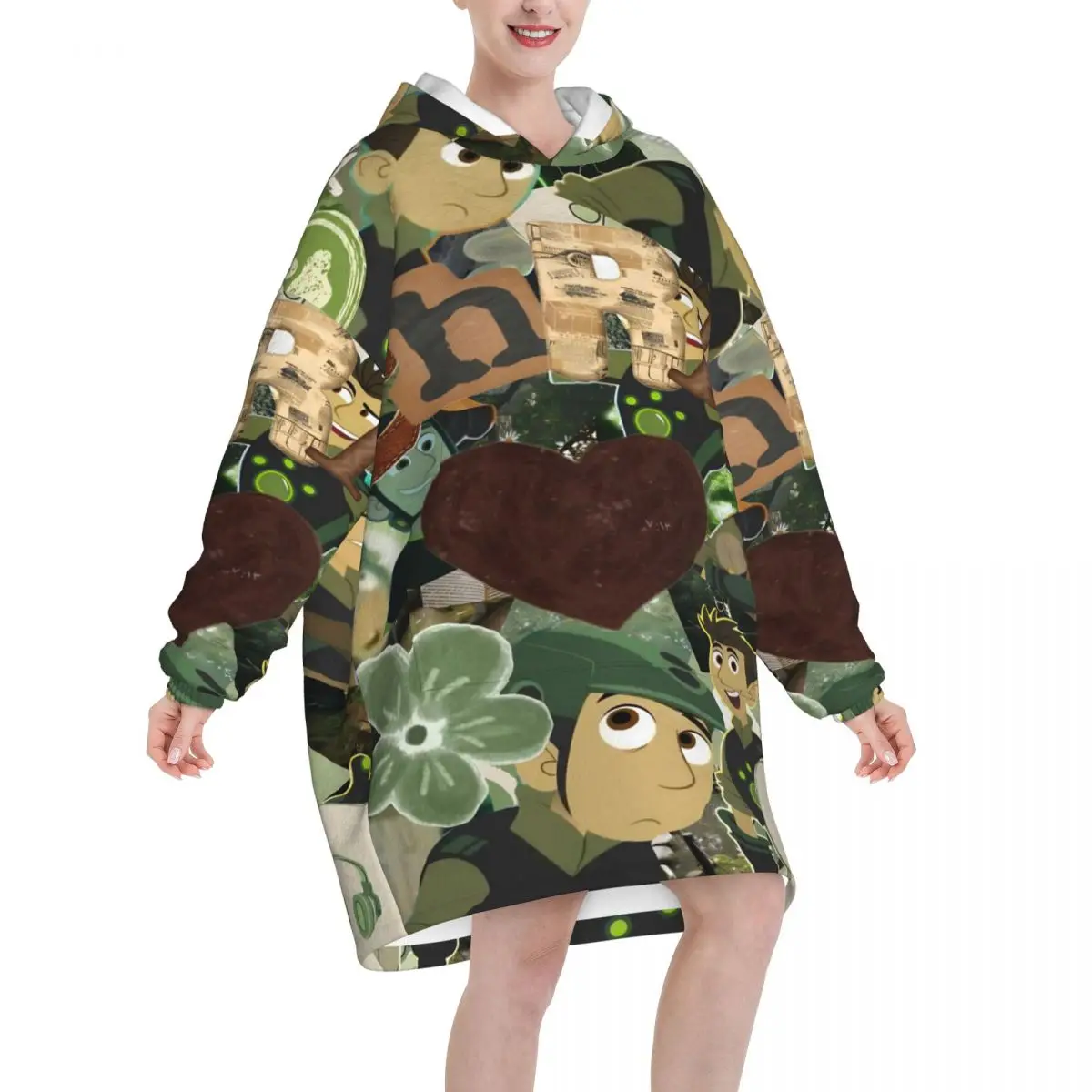 Oversized Wild Kratts Cartoon Wearable Blanket Gifts for Women Men Ultrasoft Plush Warm Sweatshirt Blankets With Pocket