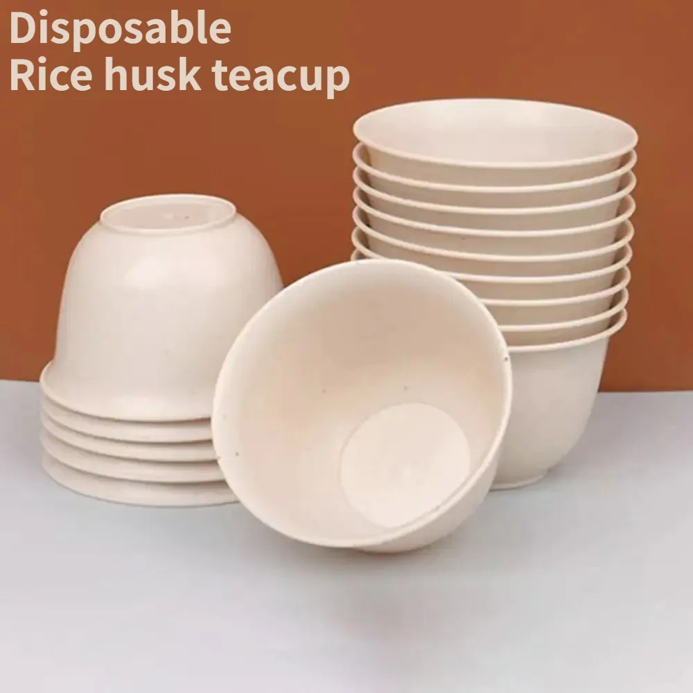 Paquete de 50 Tazas de Té Kung Fu Desechables Resistentes al Calor con Soporte para Tazas, Tazas de Té de 60 ml Reforzadas con Cáscara de Arroz