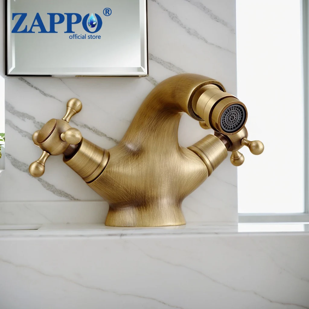 

ZAPPO Смеситель для биде для ванной комнаты с поворотным изливом на 360° Смеситель для биде Voltaire Античная латунь Настенный смеситель для горячей и холодной воды Золото