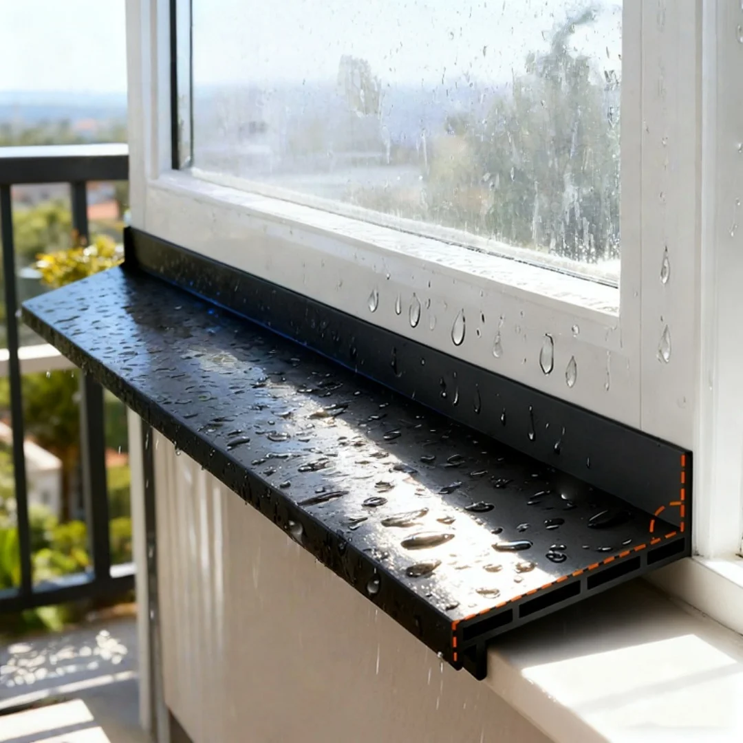 1PC 1.1m/43.31inch Sliding Window Water Blocking Bar Aluminum Alloy Door Gates Home Garden Hardware Water Rain Deflector Sealing