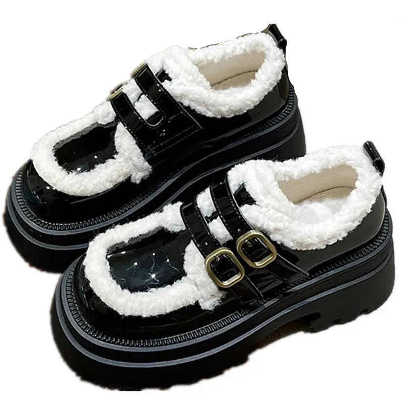 Ankle Flats Platform Fur Loafers Women Shoes Short Plush Warm Casual Boots 2024 Winter New Trend Fashion English Style comfort