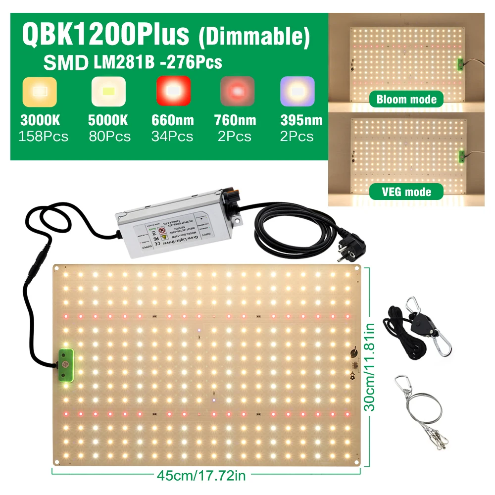 Vollspektrum LM281B LED Pflanzenlampe, Einstellbares Spektrum Wachstumslampe für Gewächshaus Hydroponik Alle Wachstumsphasen