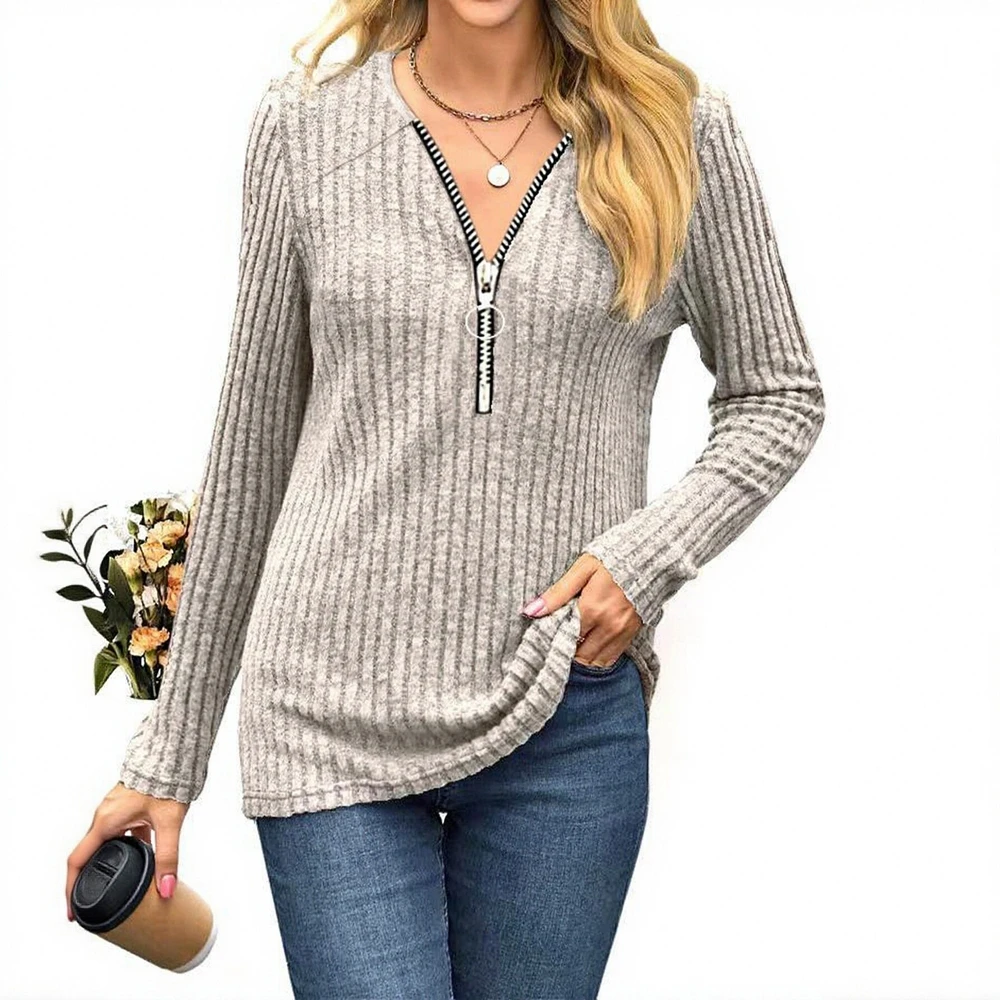

Women's T-Shirts Autumn Winter 2025 Minimalist Classic Striped Long Sleeve V Neck Casual T-Shirts