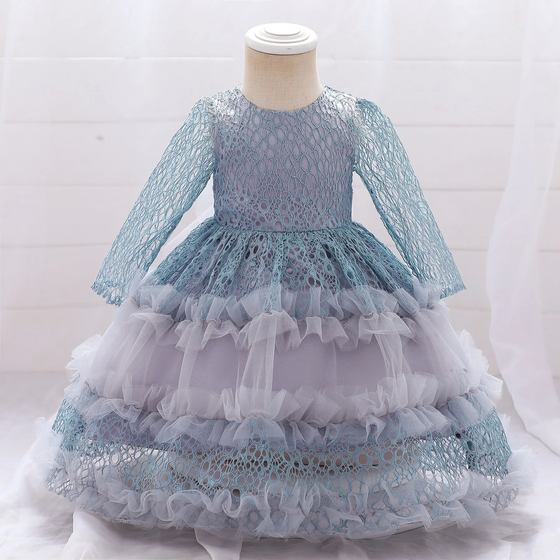 Girls Dresses Wedding Party 4 Colors 80cm-120cm Pink Dress Children Skirt Ball Gown Long Sleeve Lace Vestidos Birthday