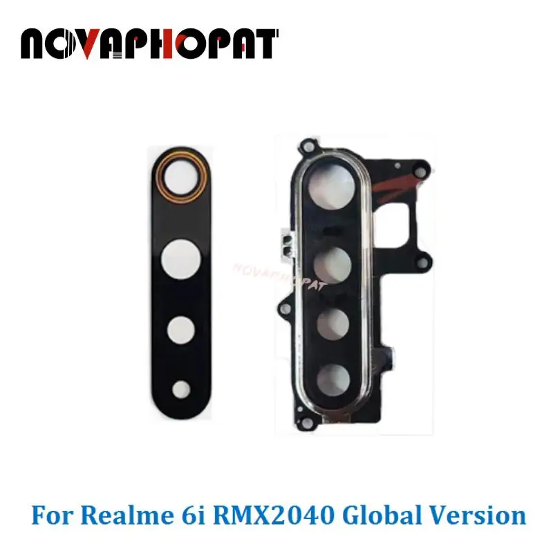 Novaphopat Black Back Camera Glass Lens + Camera Lens Frame For Realme 6i RMX2040