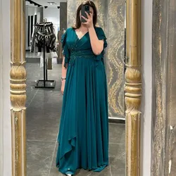 Abiti da festa eleganti verdi per le donne 2023 estate lunghezza del pavimento manica corta scollo a V abiti da sposa per gli ospiti Plus Size Chiffon personalizzato