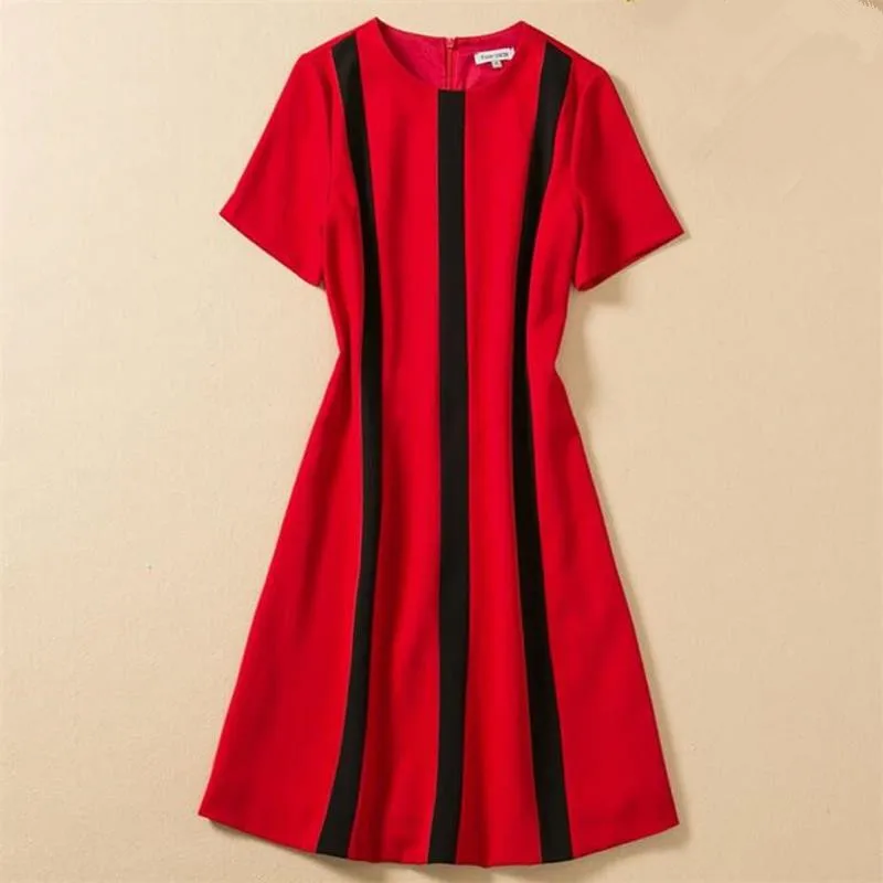 

Women Elegant Dress 2022 High Quality Spring Summer Runway O-Neck Short Sleeves Patchwork Casual Dresses Vestidos NP1878J