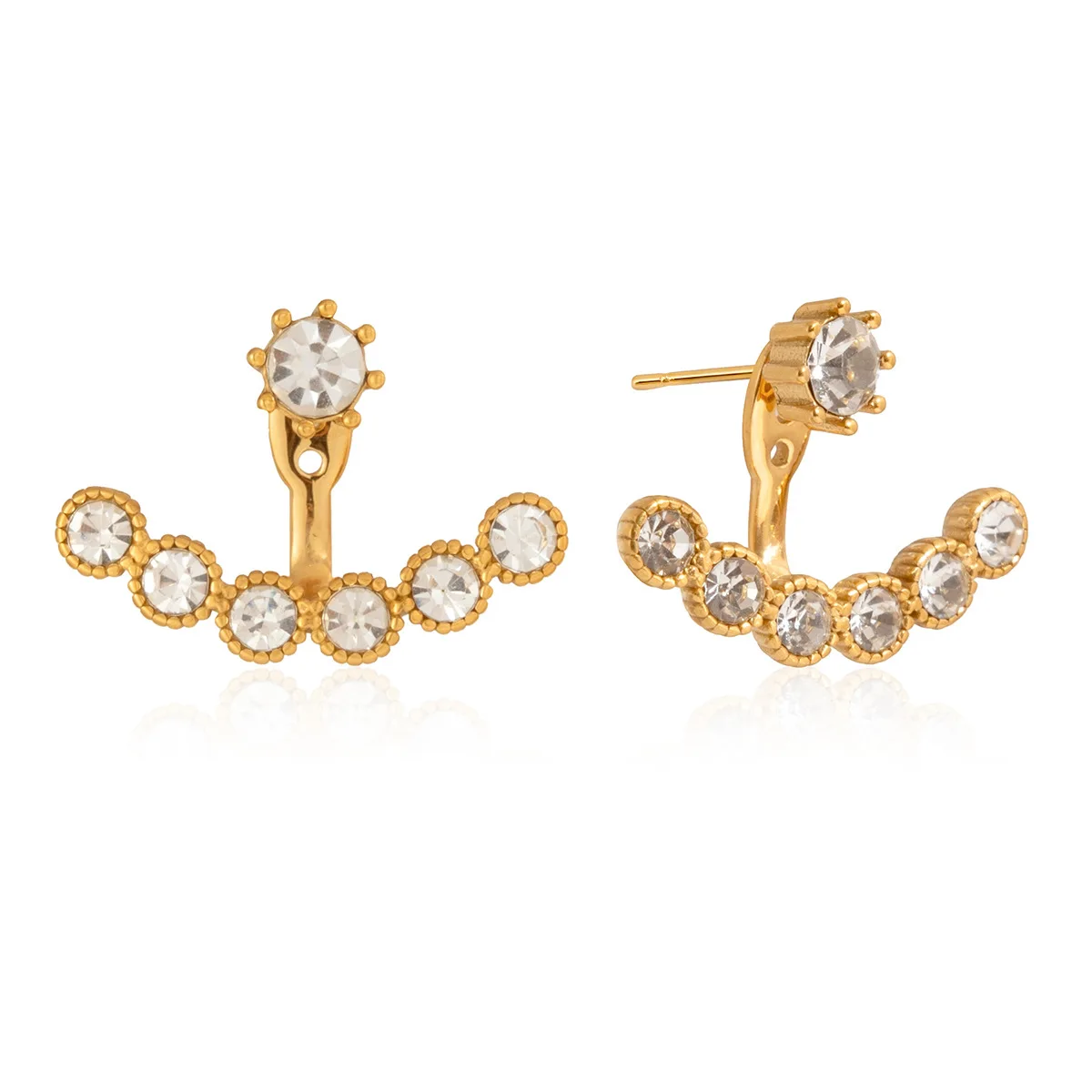 316 Stainless Steel Front Back Ear Jacket Earrings for Women, Waterproof Fan Shaped CZ Stud Elegant Statement Jewelry Present