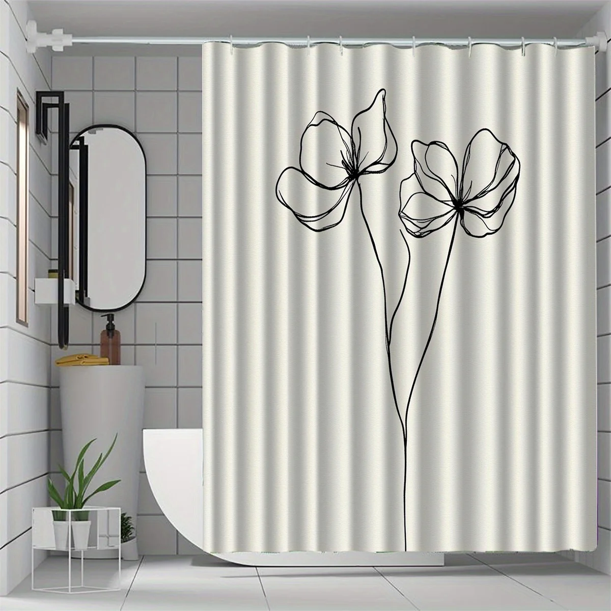 

1шт занавеска для душа с цветочным узором и крючком, перегородка для ванной комнаты, аксессуары для ванной комнаты, украшение для дома