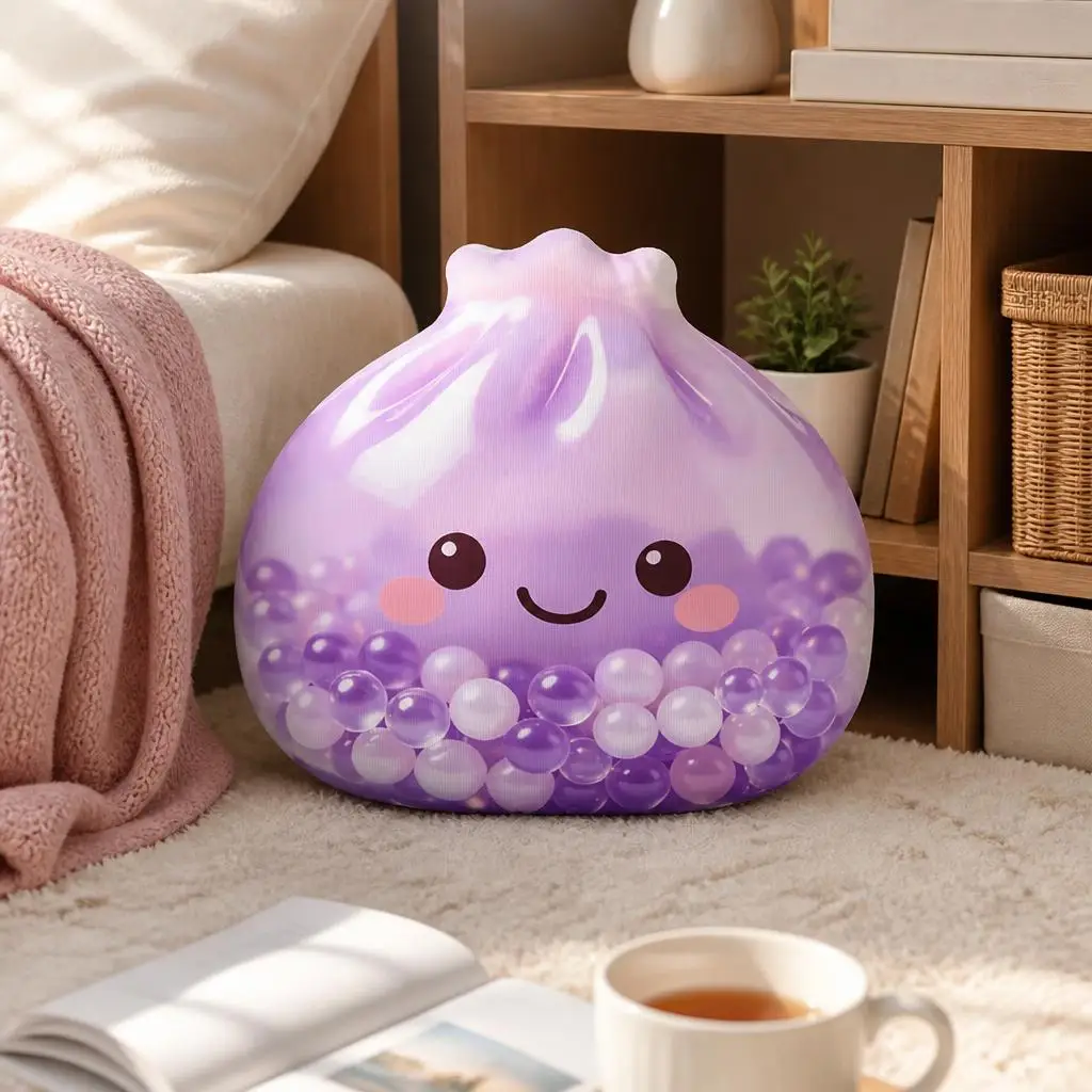 Cute Squishy Dumpling Shaped Stuffed Throw Pillow Kawaii Boba Drink Cushion for Bedroom Sofa Home Decor Gift for Boba Lovers