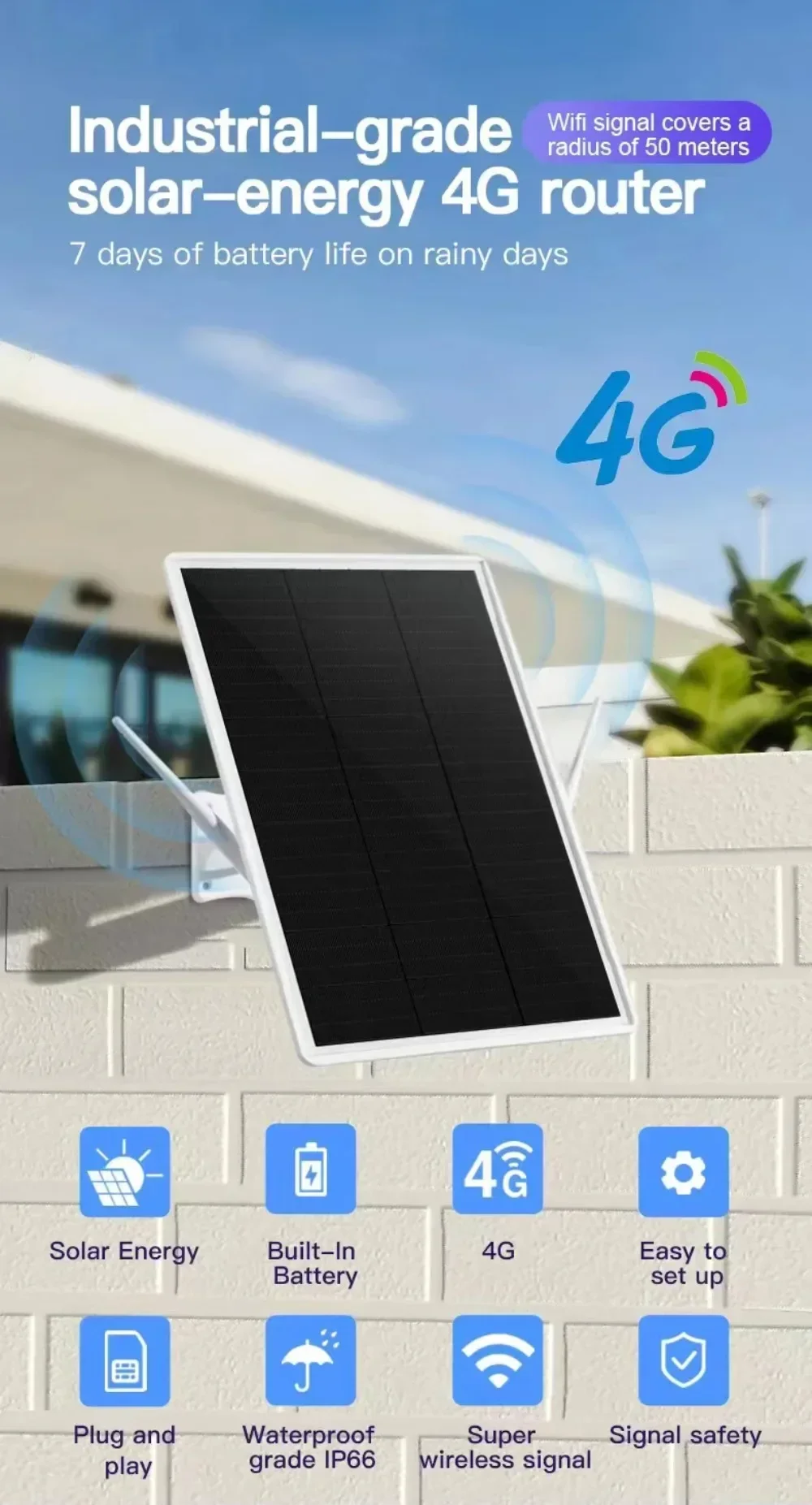 IP66 Waterproof Outdoor Solar Powered 4G SIM Card WIFI Router Ultra Long Standby 7 Days Portable 15W 25000mh for Mobile Device