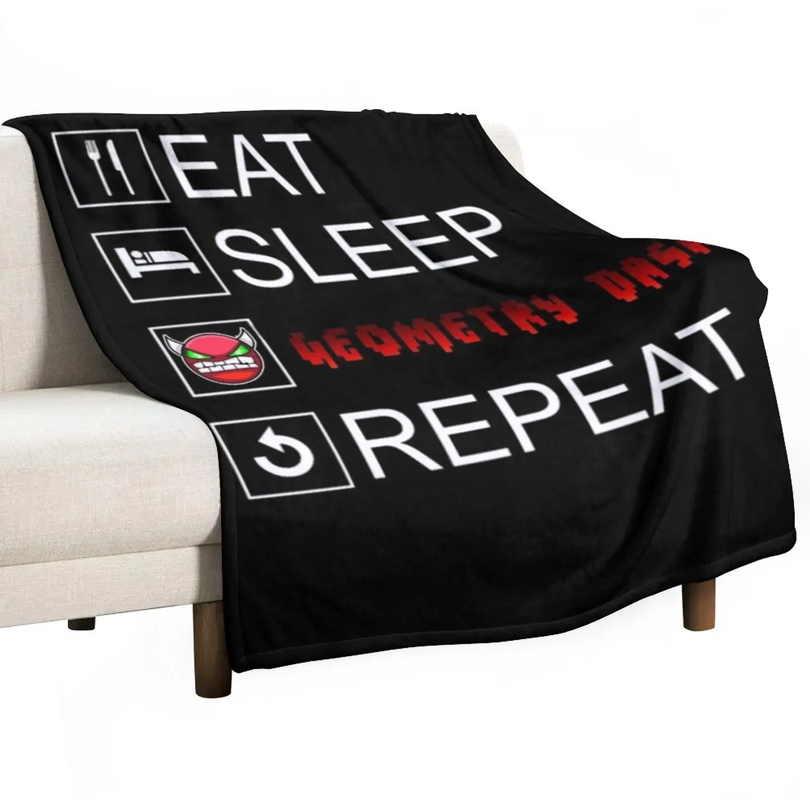 

Eat Sleep Geometry Dash Repeat Coloured Throw Blanket Soft Bed Blankets Sofa Blankets Warm Blanket