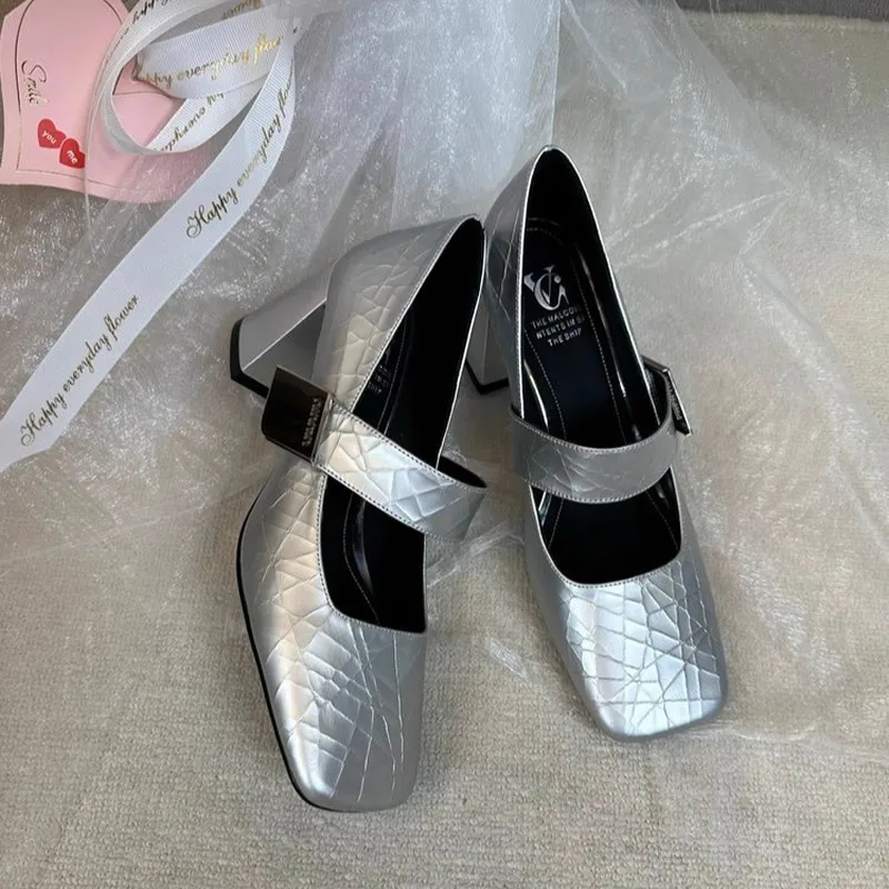 Women Mary Janes High Heels Shoes 2024 New Spring Elegant Chunky Party Shoes Ladies Pointed Toe Sexy Suede Pumps Wedding Mujer