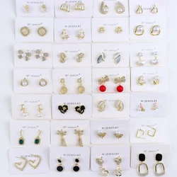 10/20/30/50Pairs/Set Elegant Fashion Simple Bow Flower Leaf Inlaid Rhinestone Earring Exquisite Women Jewelry Party Holiday Gift