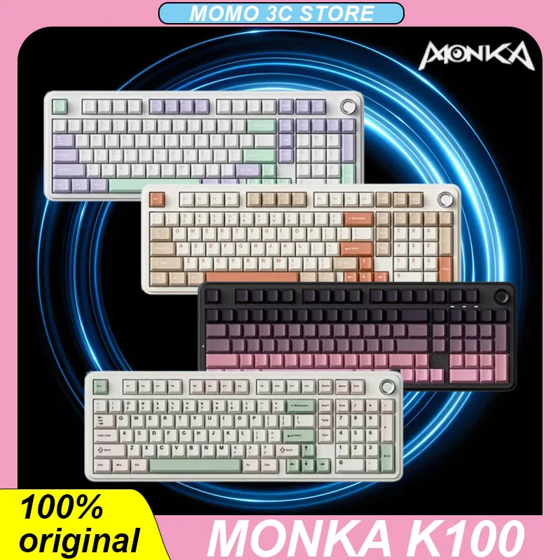 

Monka K100 Wireless Mechanical Keyboard Tri-mode Hot Swap RGB Gasket Multi Functional Knob Gamer Keyboard PC Gaming Laptop