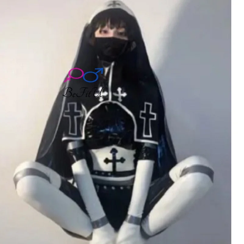 Latex Nun catsuits Anime Game Cosplay Costume Hood Hijab Scarf  Handmade Whole set New  Arrival