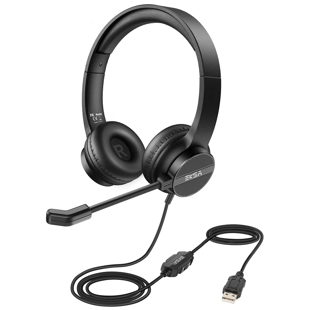 EKSA Kabelgebundene Kopfhörer mit Mikrofon für PC/PS4/Xbox Gaming-Headset Gamer 3,5mm/USB On-Ear Call-Center/Verkehr/Büro-Headset