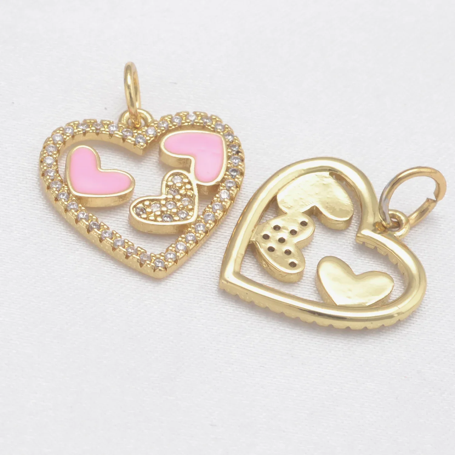 10Pcs Heart Pendant for Handmade DIY Earring Jewelry Making Supplies Inlay Zircon Pearl Hollow Accessories Brass Material Charms