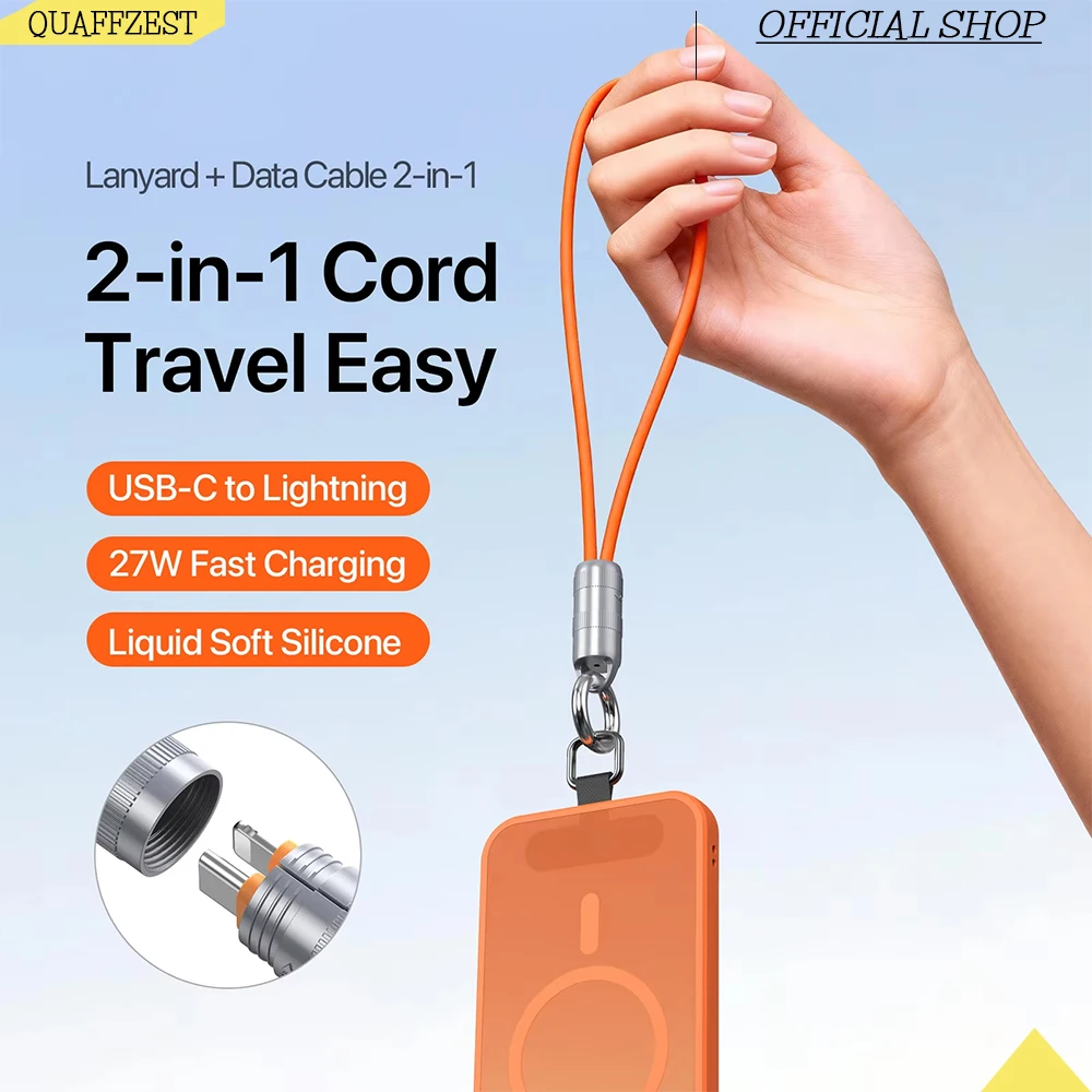 PD 27W USB-C To Lightning/type-c Fast Charging Data Cable, Zinc Alloy Silicone Lanyard Design