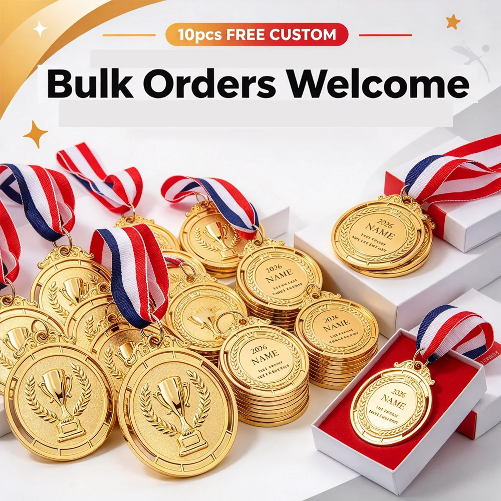 10pcs Free Personalized Medals Custom Logo Award Medal Gold Silver Prizes Award Soccer Football Medals Sports Competition 메달 メダル