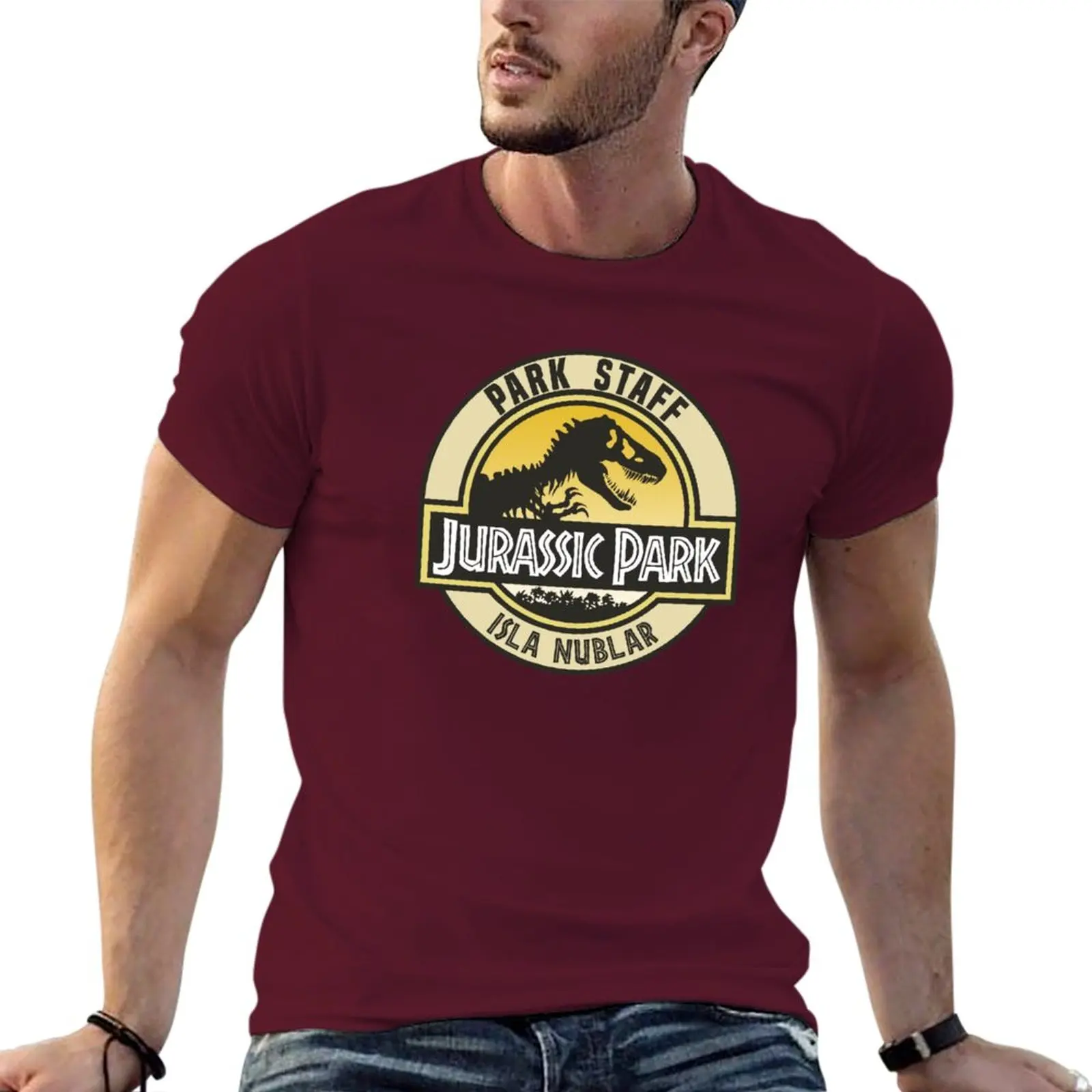 New Jurassic Park Isla Nublar Retro Park Staff Dino Badge T-Shirt summer clothes hippie clothes workout shirts for men