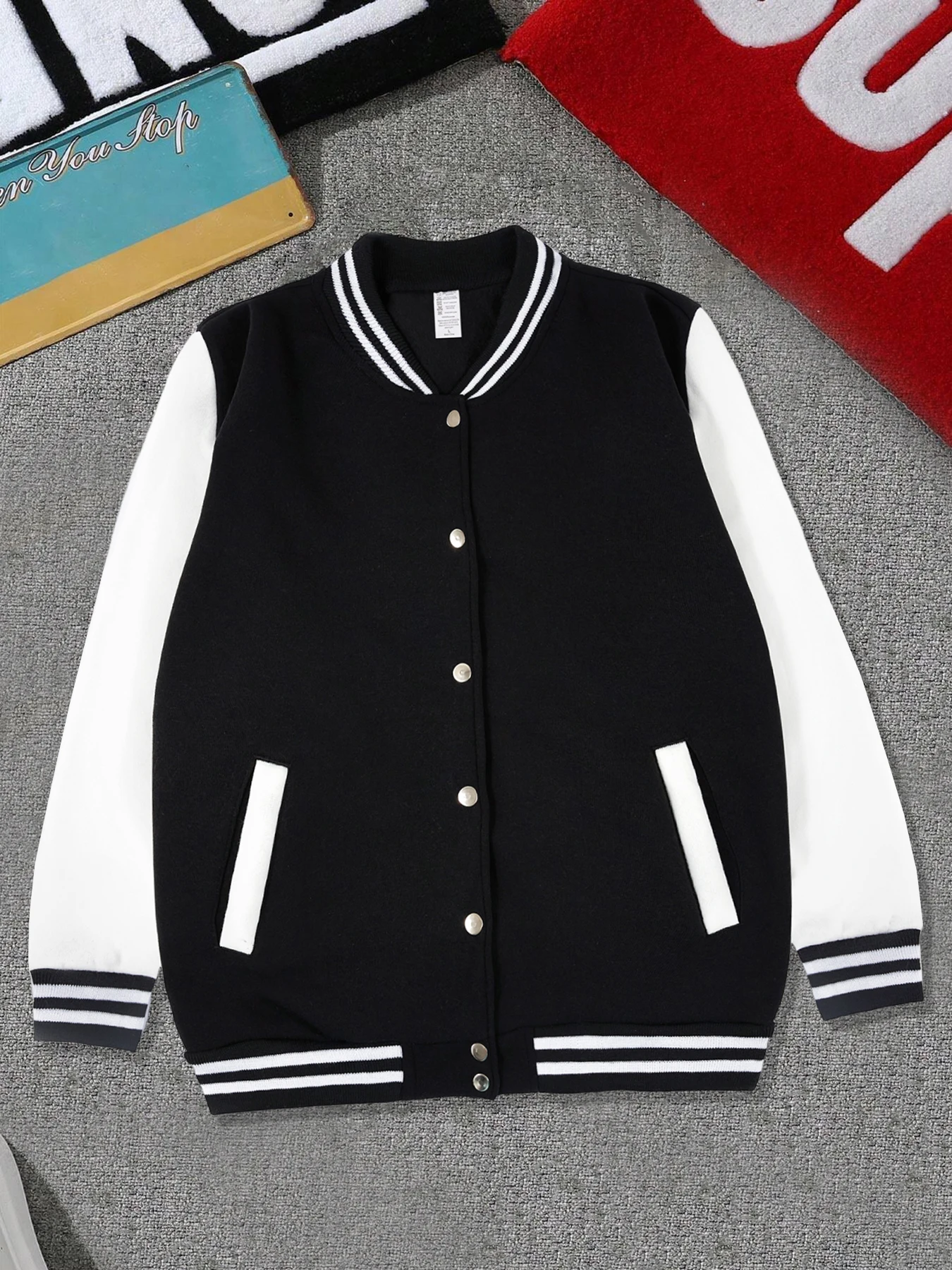 American Collegiate Style Womens Solids Jackets Winter Soft Baseball Jersey Street Oversized Coats Fleece Warm Womans Clothes