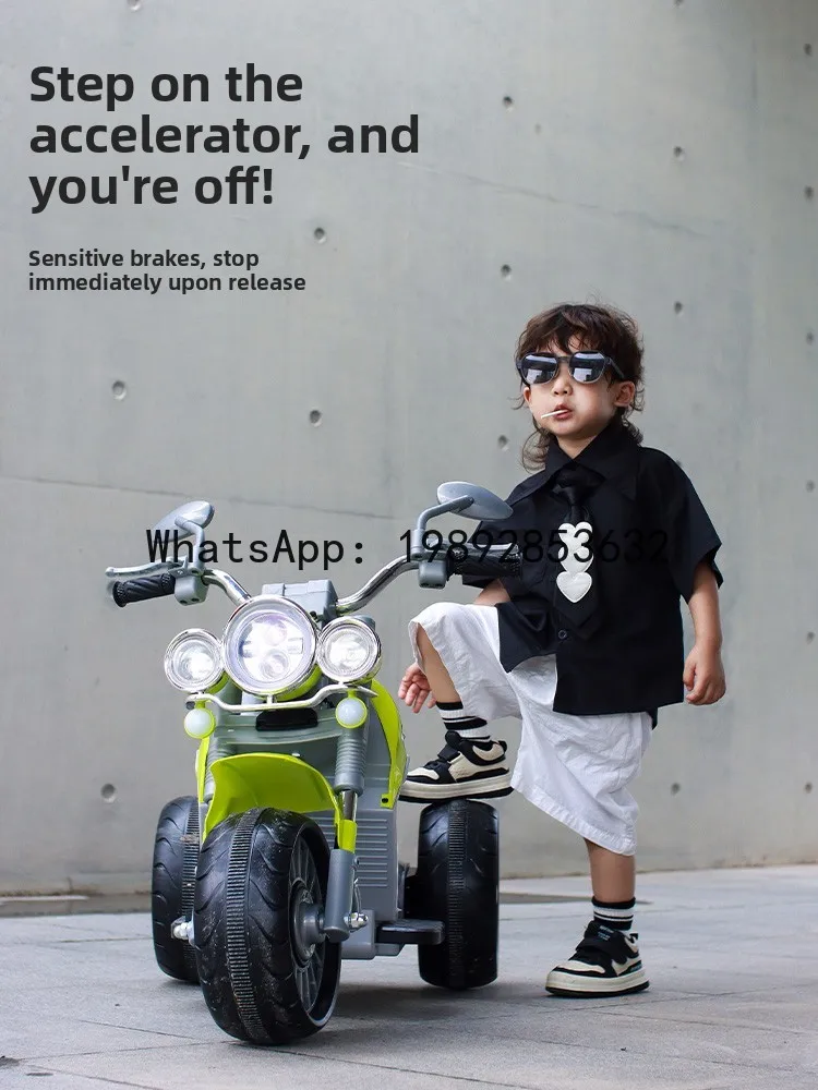 TQH Children's Electric Motorcycle Tricycle, Ride-On, Large Size, Double Seat, Rechargeable Toy Car