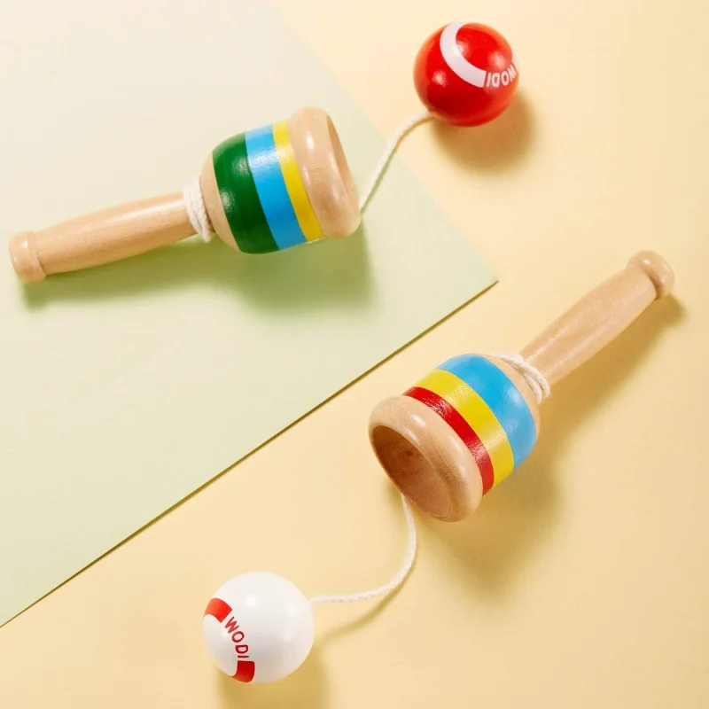 Klassisches Tasse- und Ballspiel aus Holz, Koordinations- und Gleichgewichtsspielzeug, rot-weiße Perlen und Schnur, stapelbare Tassen, Outdoor-/Party-Aktivitätsgeschenk – Detail 6