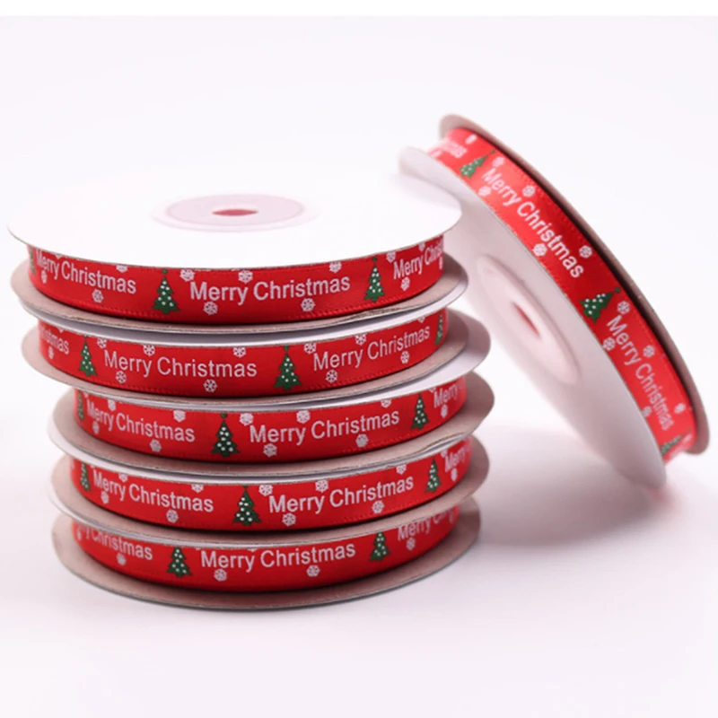 Red Ribbon Single Face Polyester Gift Packaging Tape Holiday Products Christmas Halloween Birthday Party Decor