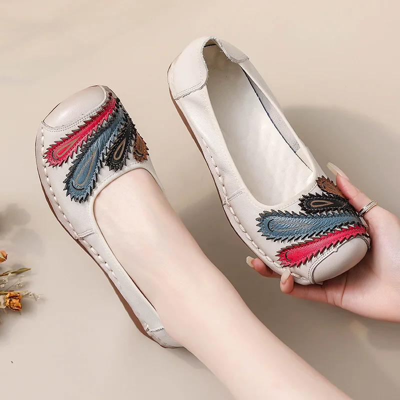 

Retro mom genuine leather flats 2025 brand luxury leather loafers woman slip on moccasins ladies driving shoes