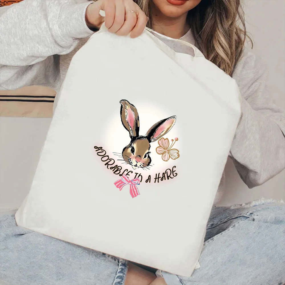 

White Canvas Tote Bag with Feminine Bowknot - Reusable Grocery Shopping Bag, Hand Carry All for Work, School & Storage