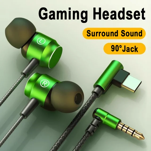 Dla Galaxy 90 °   Przewodowy zestaw słuchawkowy do gier Jack HiFi z dźwiękiem przestrzennym i mikrofonem 3,5 mm typu C Słuchawki muzyczne do Samsung S24 23 iPhone 15