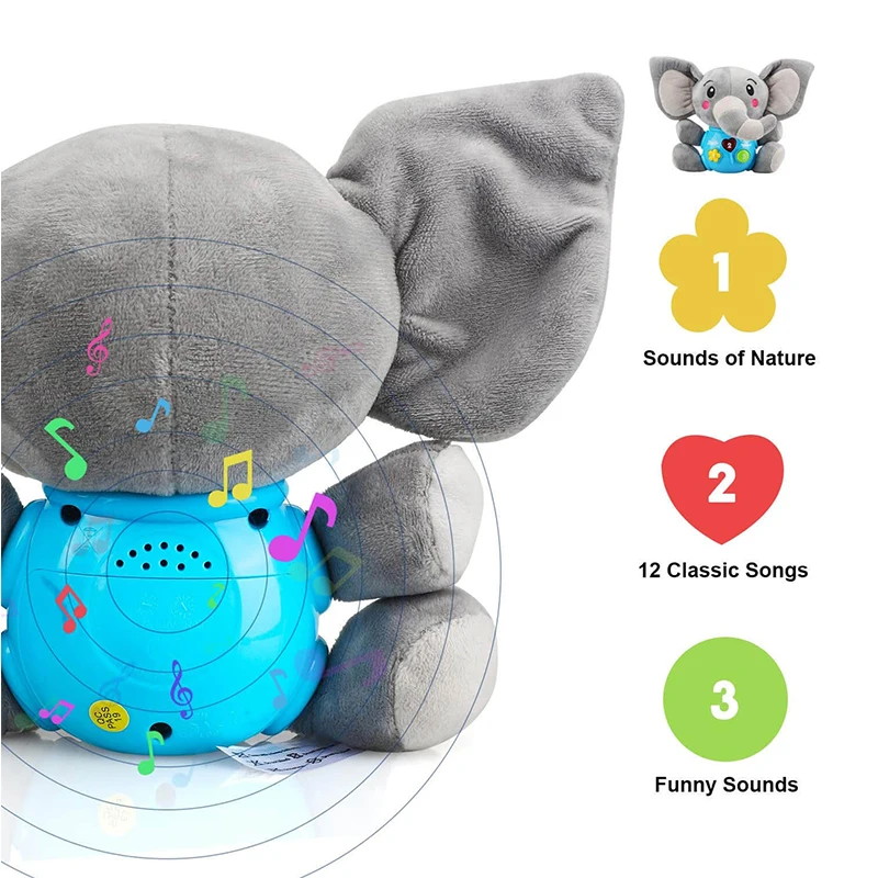 Bambole di peluche elefante musica giocattoli per bambini farcito carino fai un suono illumina giocattoli per bambini regalo musicale per neonati