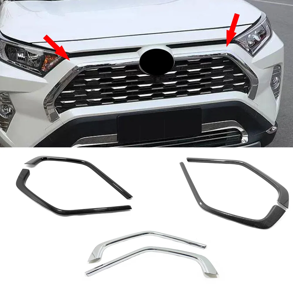 

For Toyota RAV4 RAV 4 2019 2020 2021 Car Front Grille Cover Trim Molding ABS Chrome Insert Bonnet Garnish Protector Sticker