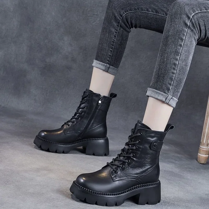 Botas de neve quente para mulheres, botas de couro de alta qualidade, bota curta plataforma, moda inverno, novo, 2022