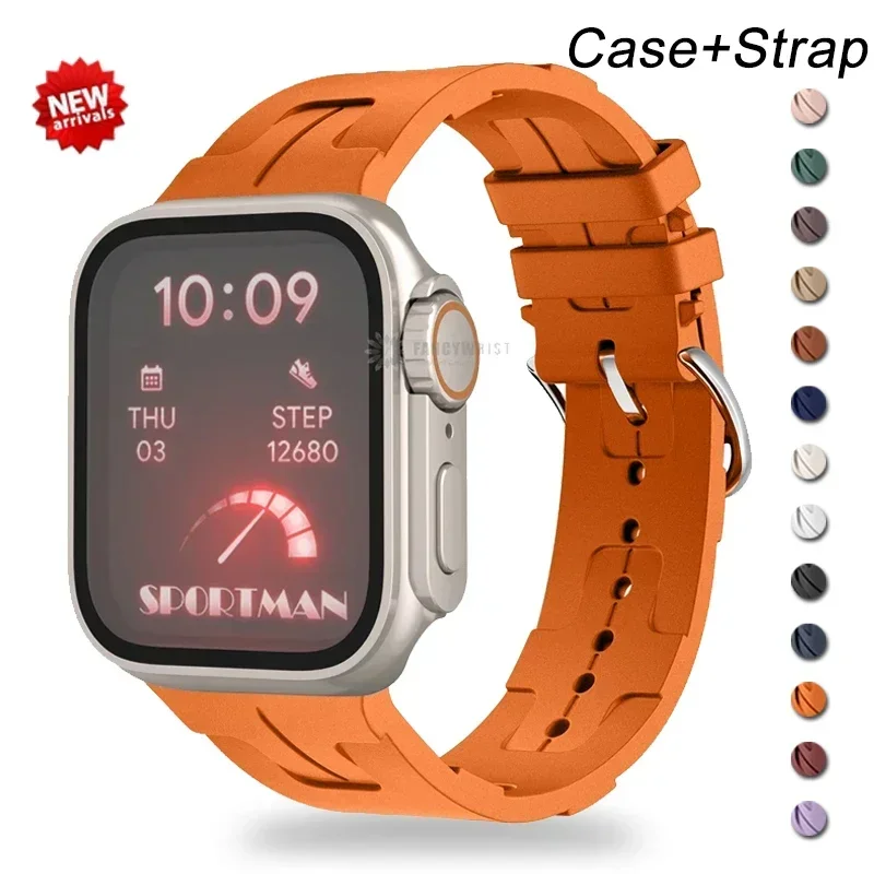 Case+Strap For Apple Watch 44 45mm 41 40mm Change to Ultra Case Rubber Strap for iwatch 8 7 6 5 4 Upgrade to Ultra 49mm Bracelet