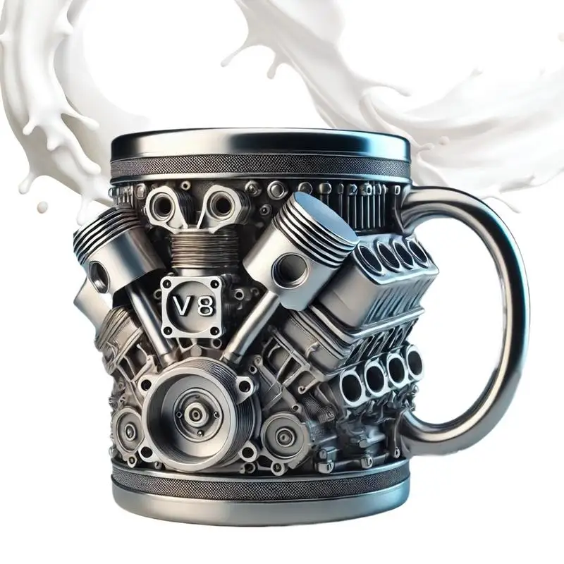 

300 мл смоляная бутылка для питья из нержавеющей стали V8/V6, автомобильный двигатель, кофейная кружка, идеально подходит для любителей автомобилей, стильные принадлежности для воды, подарок